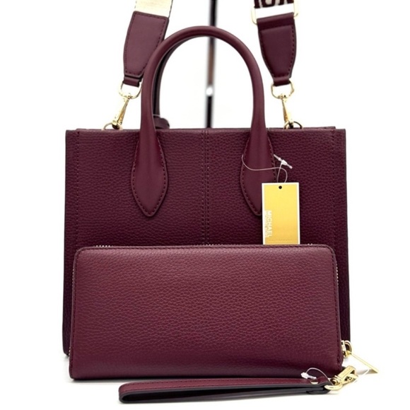 Michael Kors Small Mirella Tote Bag & Continental Wallet Wristlet Ox Blood - Picture 5 of 11